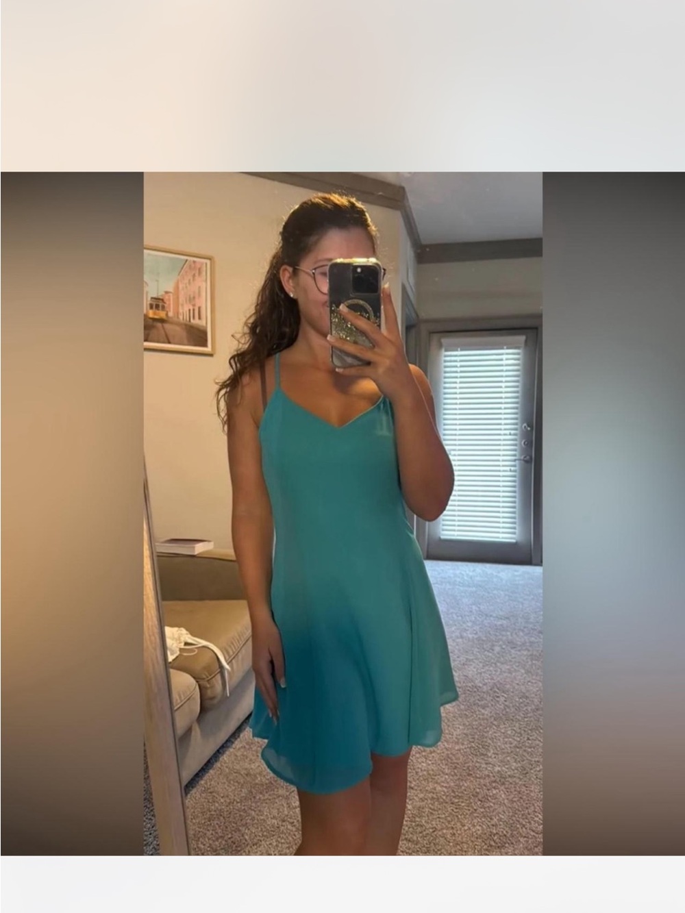 Naked Zebra Teal Spaghetti Strap Mini Dress